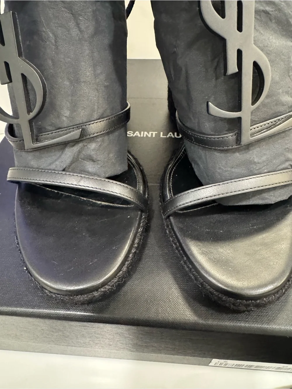 Yves Saint Laurent Black Logo Espadrille Sandals